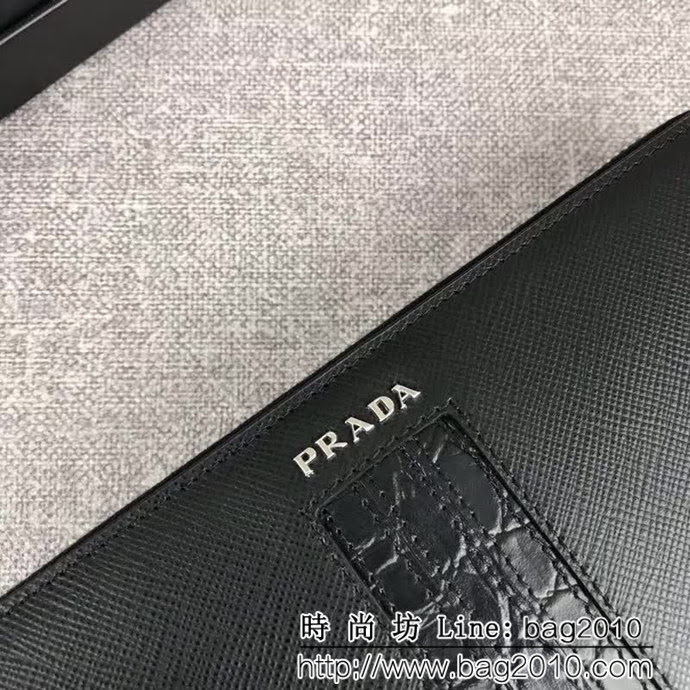 PRADA普拉達 官網同步 爆款 十字紋牛皮 男士單拉鏈錢包 2ML317 DD1894